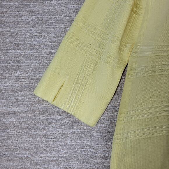 Misook Knit Sweater Jacket PM Petite Yellow Plaid Double Breasted 3/4 Sleeve - Picture 13 of 16